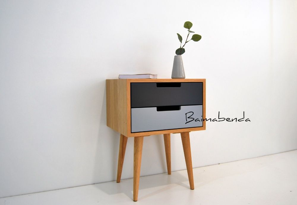 Par de Mesas de Cabeceira retro vintage estilo nordico c/ 2 gavetas