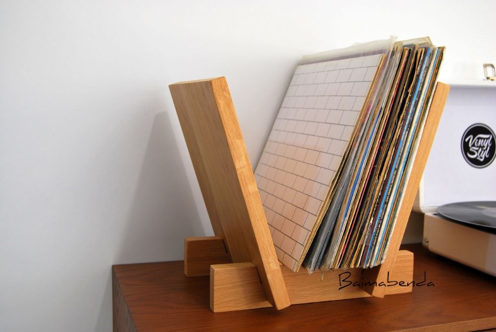 Suporte Discos Vinil / Porta Revistas / Carvalho Maciço